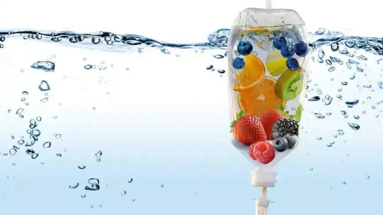 image of a vitamin serum in an IV infusion bag