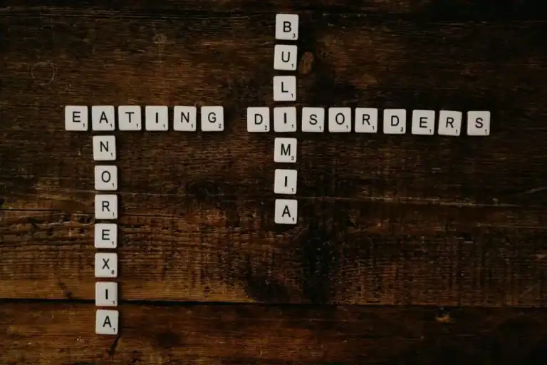 image of eating disorders spelled with scrabble tiles
