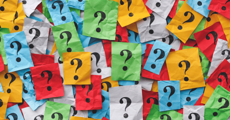 Collection of post-it notes with question marks representing the many questions about ketamine therapy