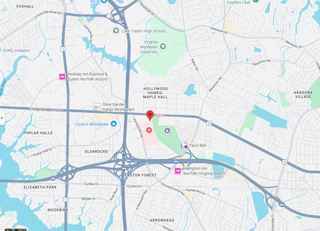 Map of Ketamine Infusion Clinic in Norfolk / Virginia Beach, Virginia