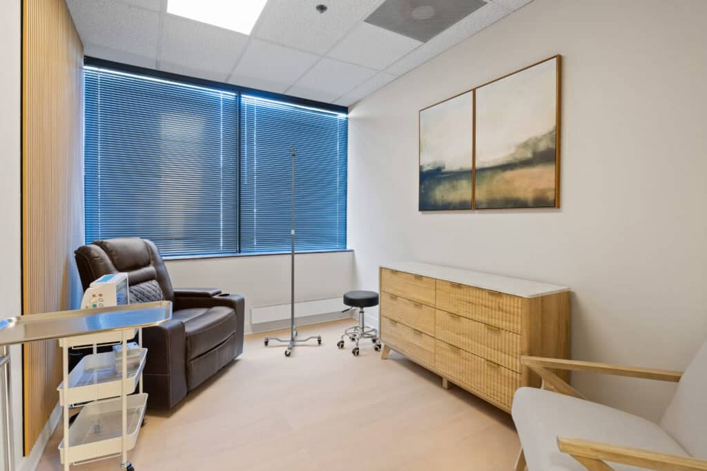 KCalm, sunlit ketamine therapy infusion suite at Avesta Ketamine & Wellness, prepared for a patient arriving for their session — the clinical setting where you can expect to receive IV ketamine therapy.