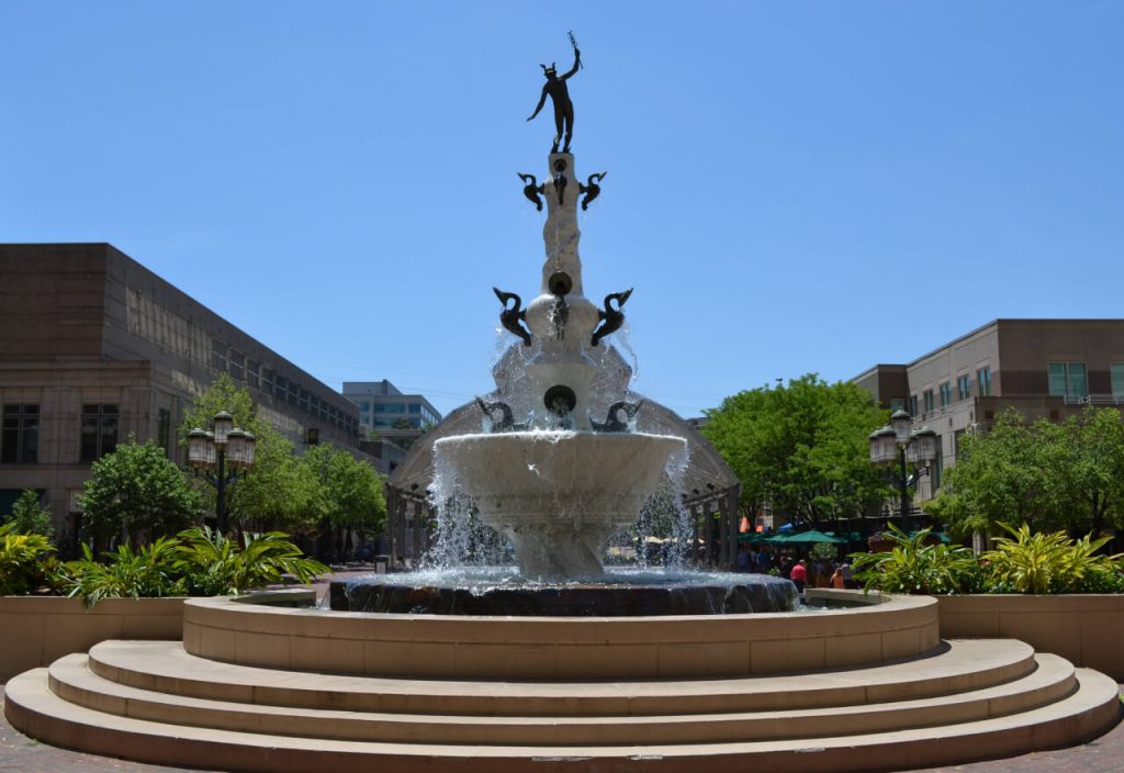 Fountain with statue in reston town
